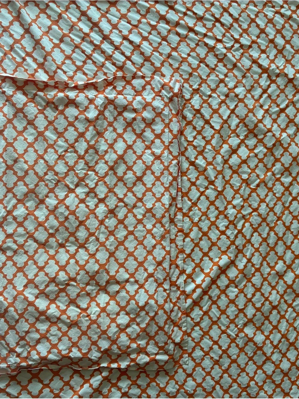 Pottery Barn 3 Piece Queen Duvet Set Orange and White Tile Preppy